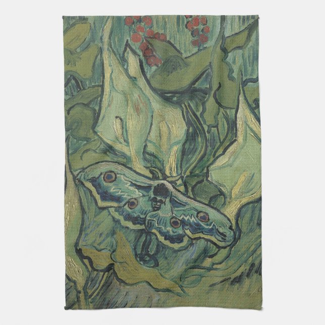 Green Peacock (Emperor) Moth by Vincent van Gogh Tea Towel (Vertical)