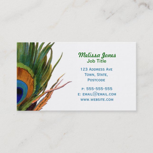 Green Peacock feather Business Card (Front)