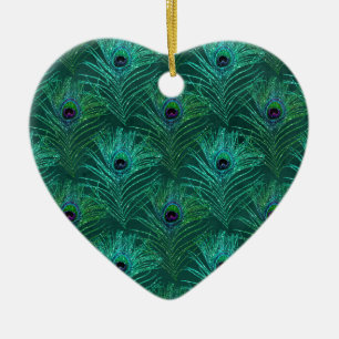 Green peacock feather pattern from bird peacock ceramic tree decoration