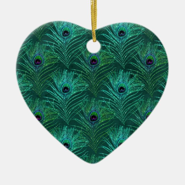 Green peacock feather pattern from bird peacock ceramic tree decoration (Front)