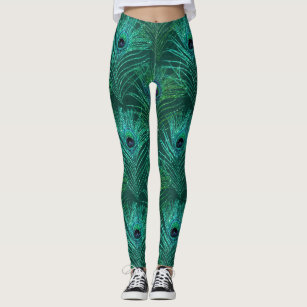 Green peacock feather pattern from bird peacock leggings