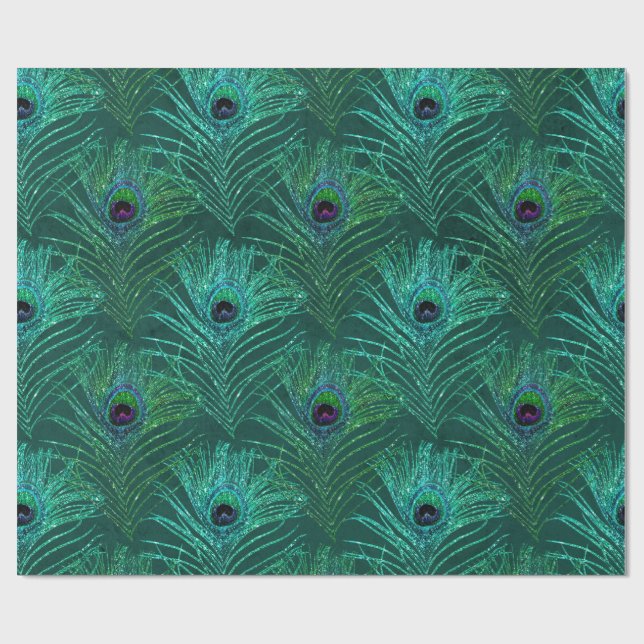 Green peacock feather pattern from bird peacock wrapping paper (Flat)