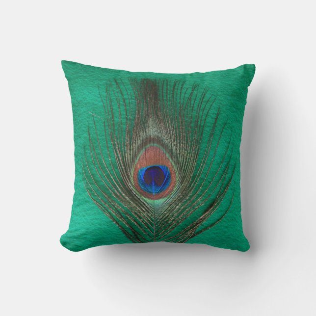 Green Peacock Feather Pillow (Front)