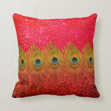 Green Peacock Feathers Glittery Red Colourful Cute
