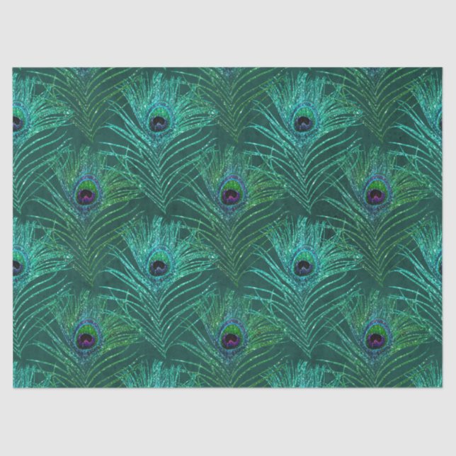 Green Peacock Feathers on Green Decoupage Tissue Paper (Front)