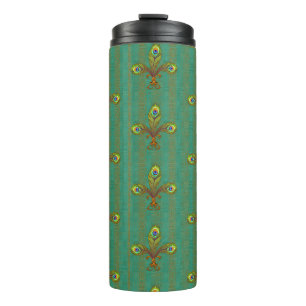Green Peacock Fleur de Lis Thermal Tumbler