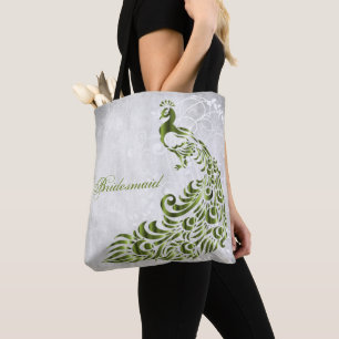 Green Peacock Leaf Vine Bridesmaid Tote Bag