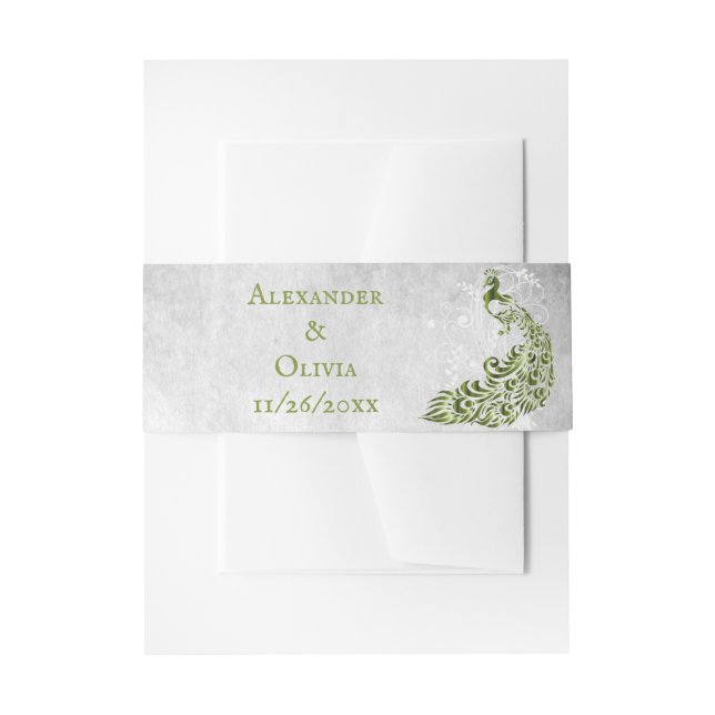 Green Peacock Leaf Vine Invite Belly Band Invitation Belly Band (Front Example)