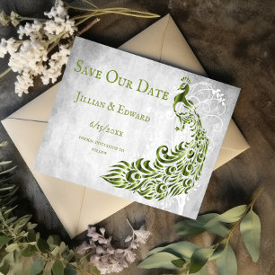 Green Peacock Leaf Vine Save The Date Announcement