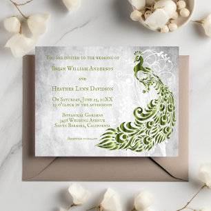 Green Peacock Leaf Vine Wedding Invitation