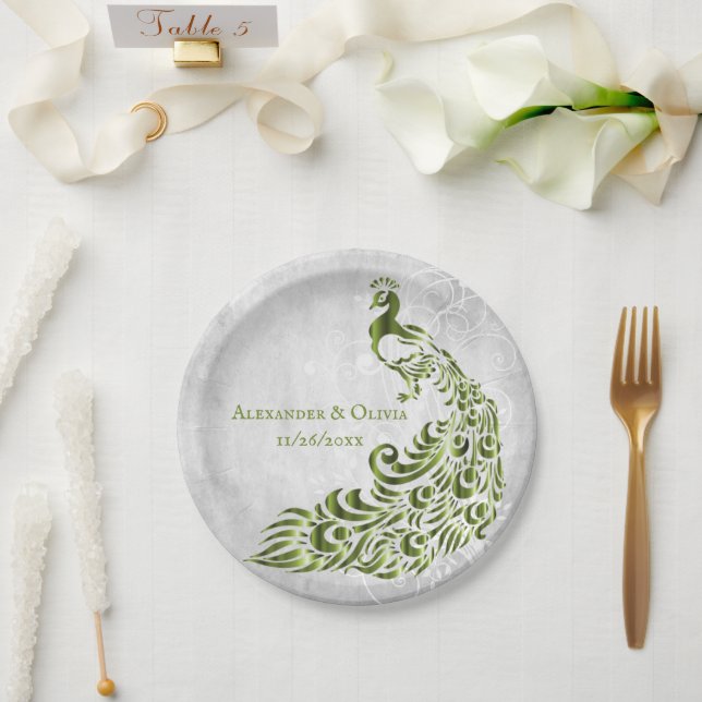 Green Peacock Leaf Vine Wedding Paper Plate (Wedding)