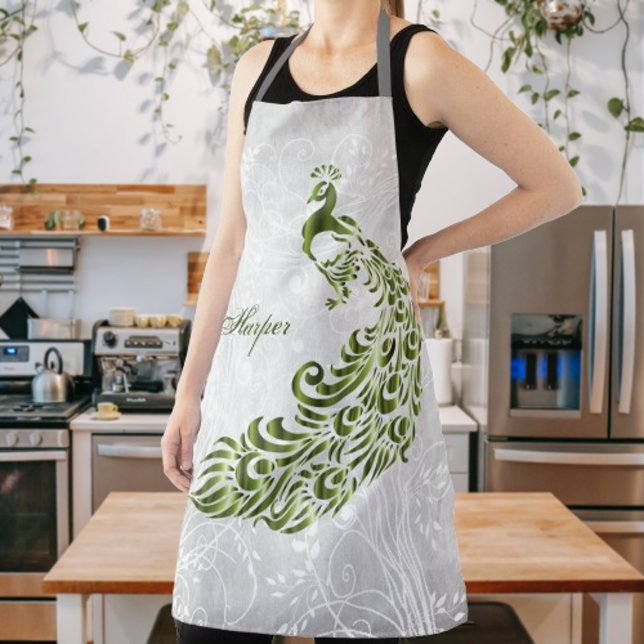 Green Peacock Personalised All-Over Print Apron (Green Peacock Personalized All Over Print Apron)