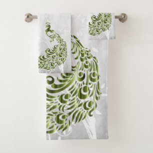 Green Peacock Personalised Bath Towels