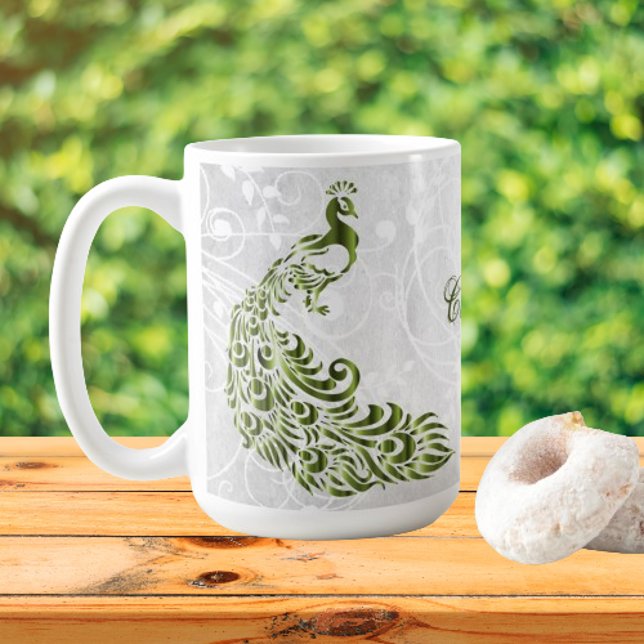 Green Peacock Personalised Coffee Mug (Green Peacock Personalized Coffee Mug)