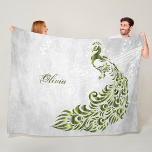Green Peacock Personalised Fleece Blanket