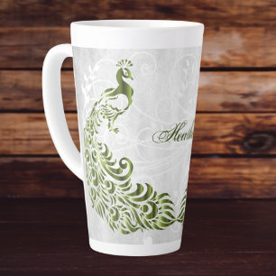 Green Peacock Personalised Latte Mug