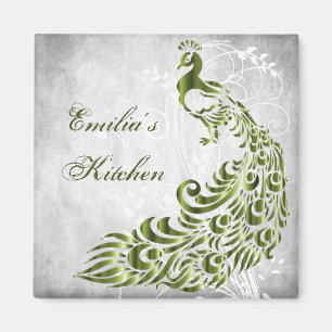 Green Peacock Personalised Magnet