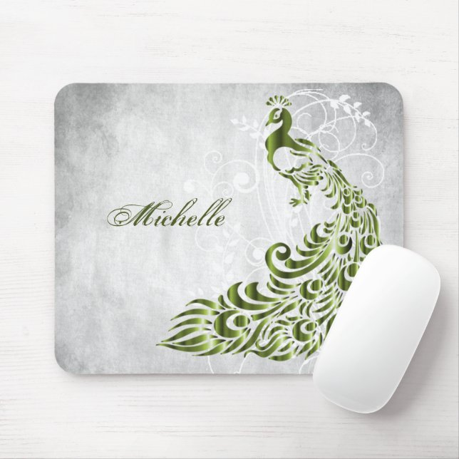 Green Peacock Personalised Mousepad (With Mouse)