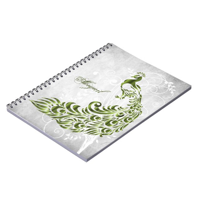 Green Peacock Personalised Spiral Photo Notebook (Left Side)