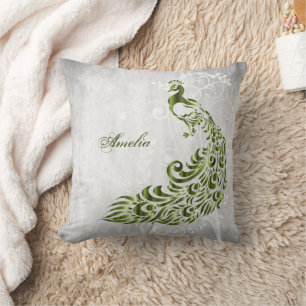 Green Peacock Personalised Throw Pillow