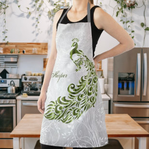 Green Peacock Personalized All-Over Print Apron