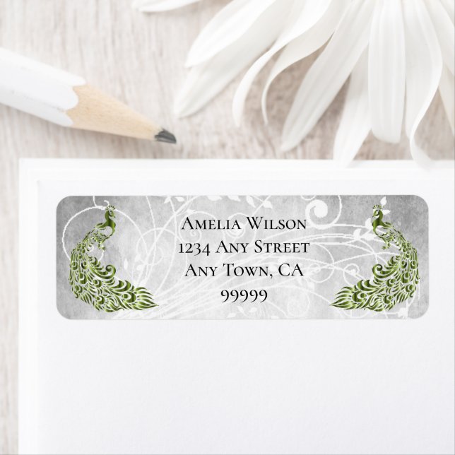 Green Peacocks Address Label (Insitu)