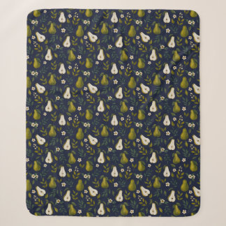 Green Pear Watercolor Pattern on Dark Blue Sherpa Blanket
