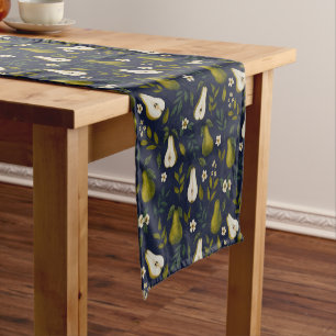 Green Pear Watercolor Pattern on Dark Blue  Short Table Runner