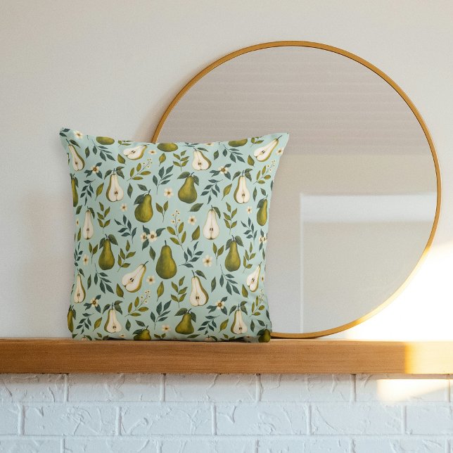 Green Pear Watercolor Pattern on Dusty Blue Cushion (Creator Uploaded)