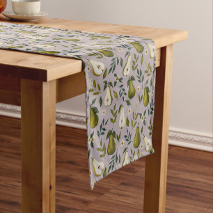 Green Pear Watercolor Pattern on Dusty Lilac Short Table Runner