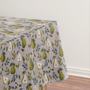 Green Pear Watercolor Pattern on Dusty Lilac Tablecloth