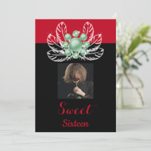 Green Pearls Diamond Brooch White Feathers & Photo Invitation