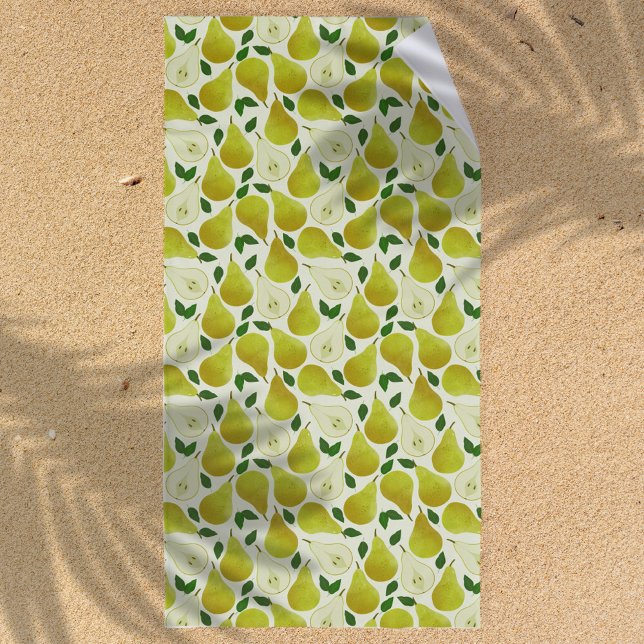 Green Pears Pattern Beach Towel (Creator Uploaded)