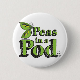 Green Peas Drawing Vegetable Art 2 Peas in a Pod 6 Cm Round Badge