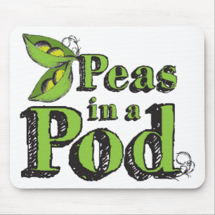 Green Peas Drawing Vegetable Art 2 Peas in a Pod Mouse Mat