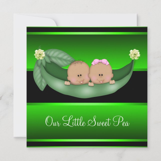 Green Peas In A Pod African American Gender Reveal Invitation (Front)