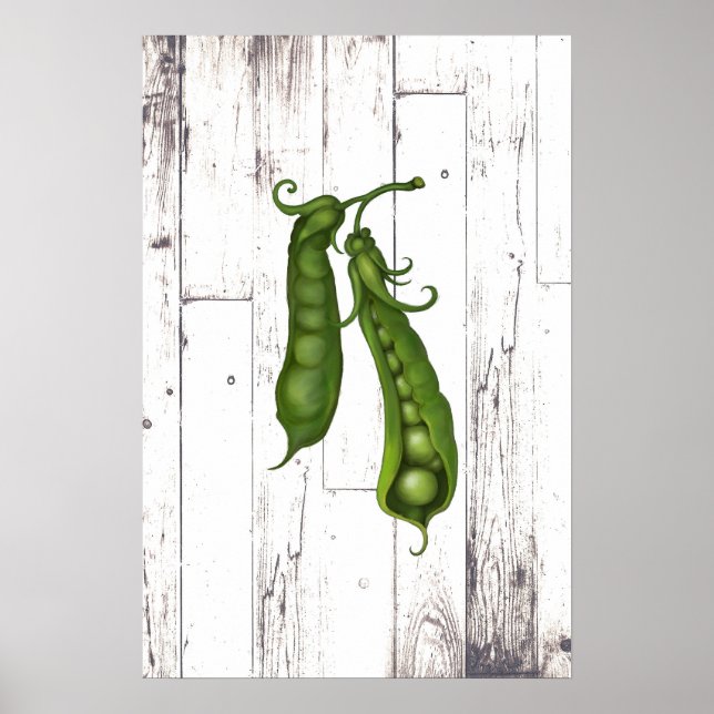 Green Peas Pea White Wood Rustic Farmhouse Art Poster (Front)