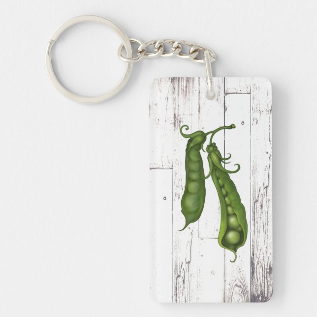 Green Peas Pea White Wood Rustic Farmhouse Chic Key Ring (Front)
