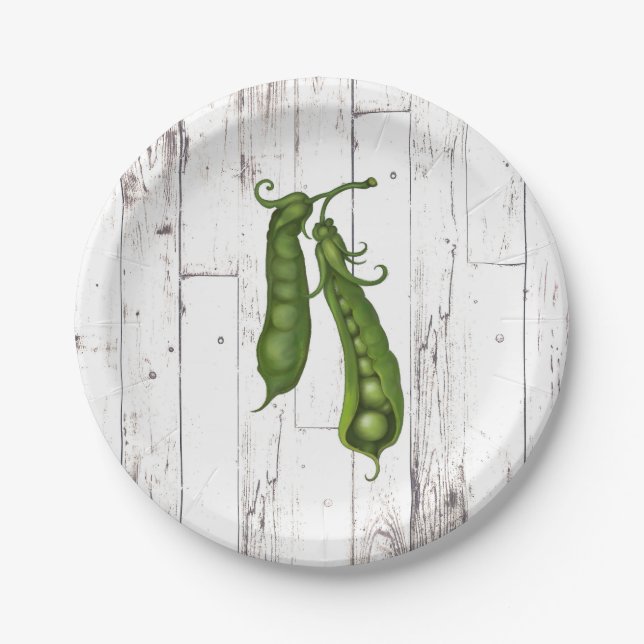 Green Peas Pea White Wood Rustic Farmhouse Party Paper Plate (Front)