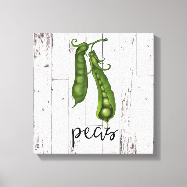 Green PEAS White Wood Rustic Farmhouse Kitchen Art Canvas Print (Front)