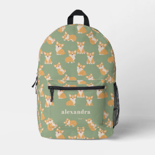 Green Pembroke Corgi Pattern for Dog Lover Printed Backpack