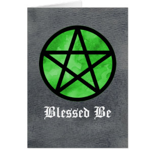 Green Pentacle on Black Watercolor Card