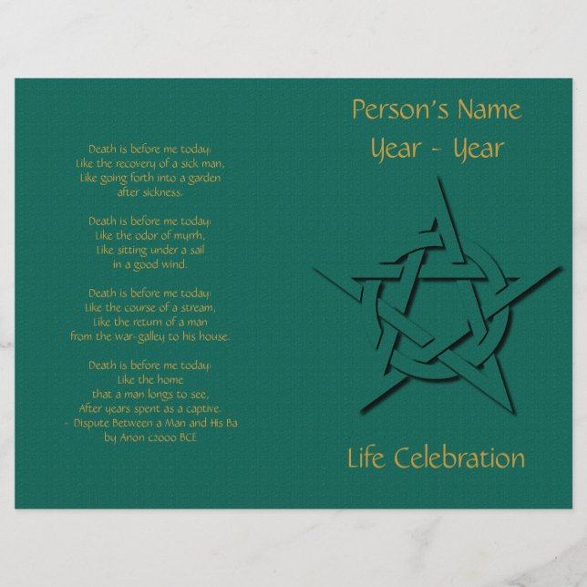 Green Pentacle Wiccan Funeral Program (Front)