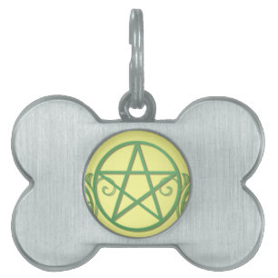 Green pentacle with flourishes pet ID tag