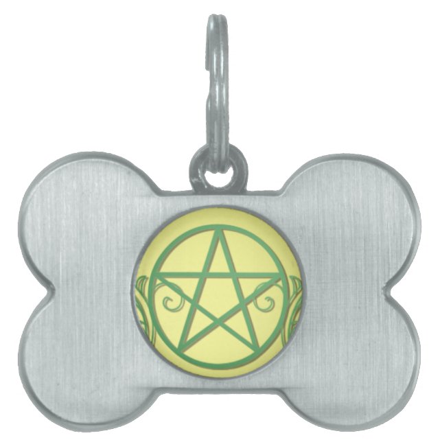 Green pentacle with flourishes pet ID tag (Front)