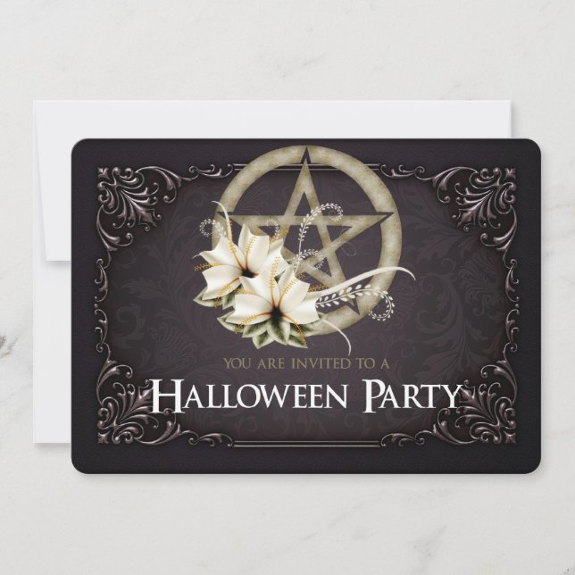 Green Pentagram Halloween Party Invitation 1 (Front)