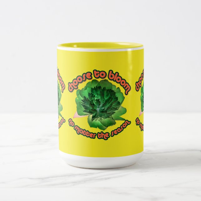green peony Two-Tone coffee mug (Center)