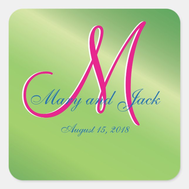 Green Pepper Monogram Wedding Square Sticker (Front)