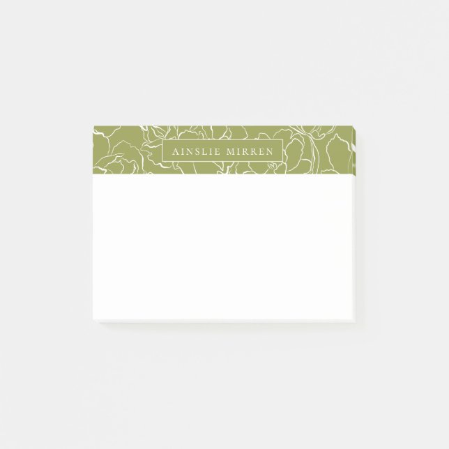 Green Pepper Simply Floral Personalised Post-it Notes (Front)