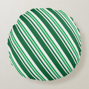 Green Peppermint Stripe Round Cushion